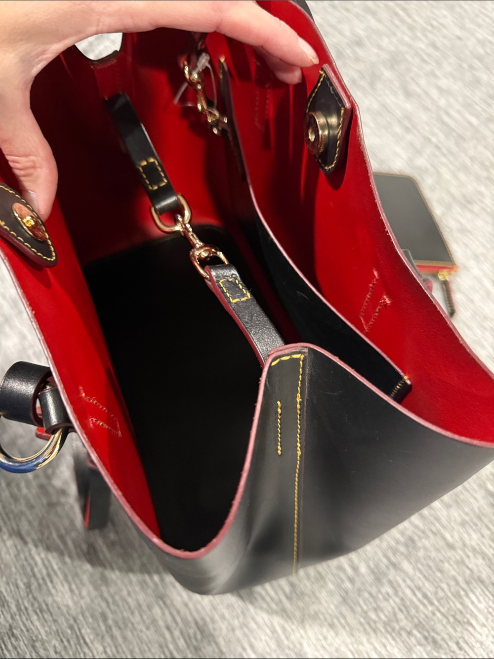 Dooney & Bourke Black Leather Tote with Red Trim - Picture 5 of 13